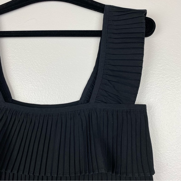 J. Crew Pleated Ruffle Tiered Square Neck Tank Top Black Size XS - Picture 3 of 7
